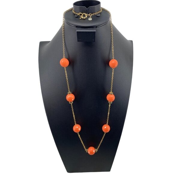 J. Crew Faux Coral Faceted Rondelle Rhinestone Station Necklace Peach Fizz 38" - Picture 1 of 7